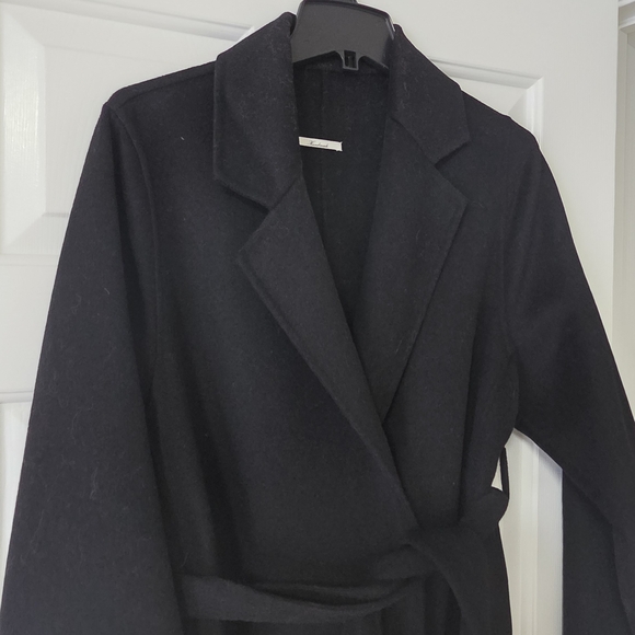 Mango Handmade Wool Blend Black Wrap Coat - Picture 12 of 16